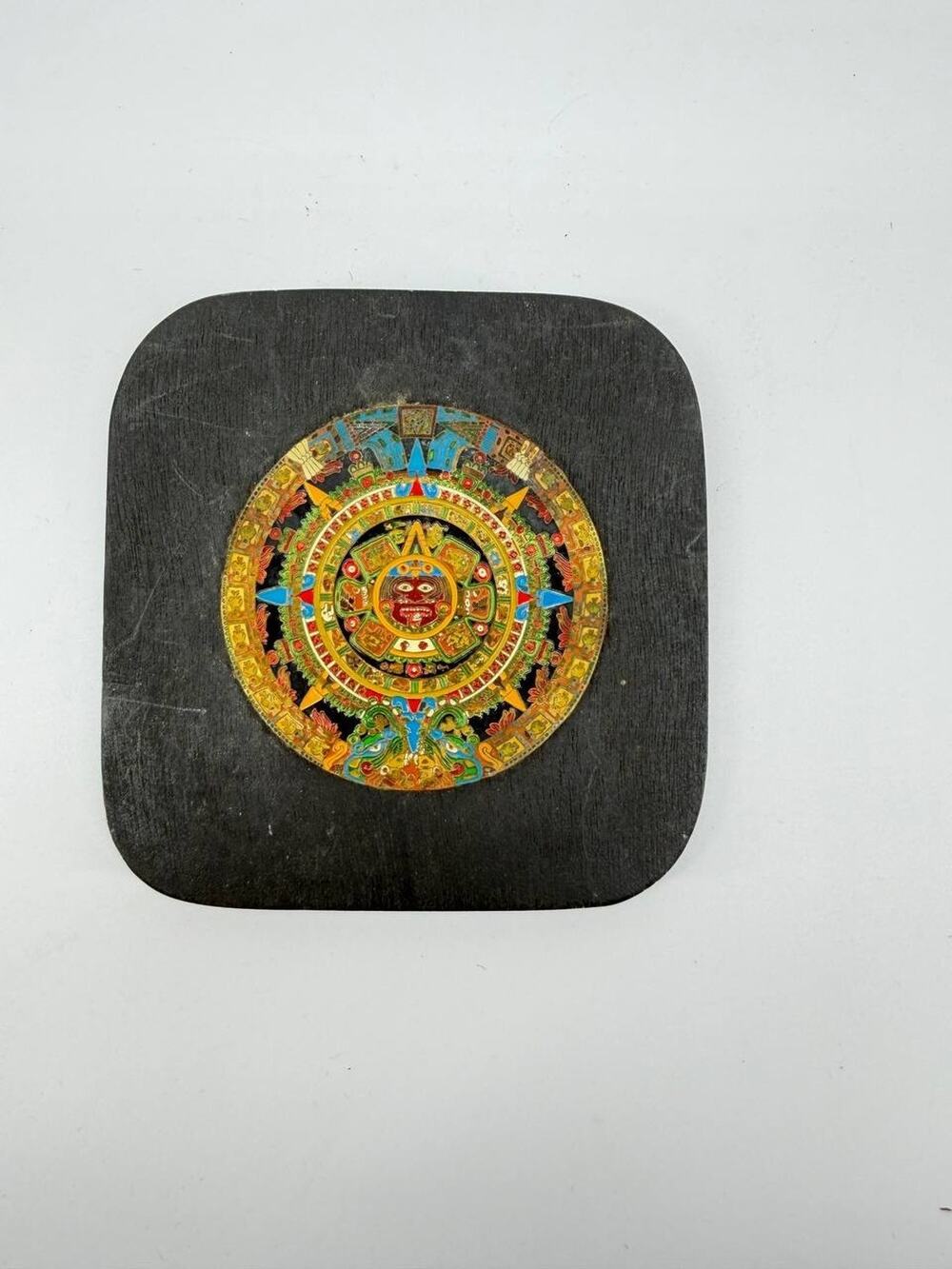 Vintage Mexican Aztec Calendar Wall Plaque Wood Metal Relief Sun Stone Decor